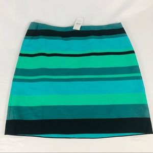 New Loft Midi Skirt Blue Green Stripes Size 10
